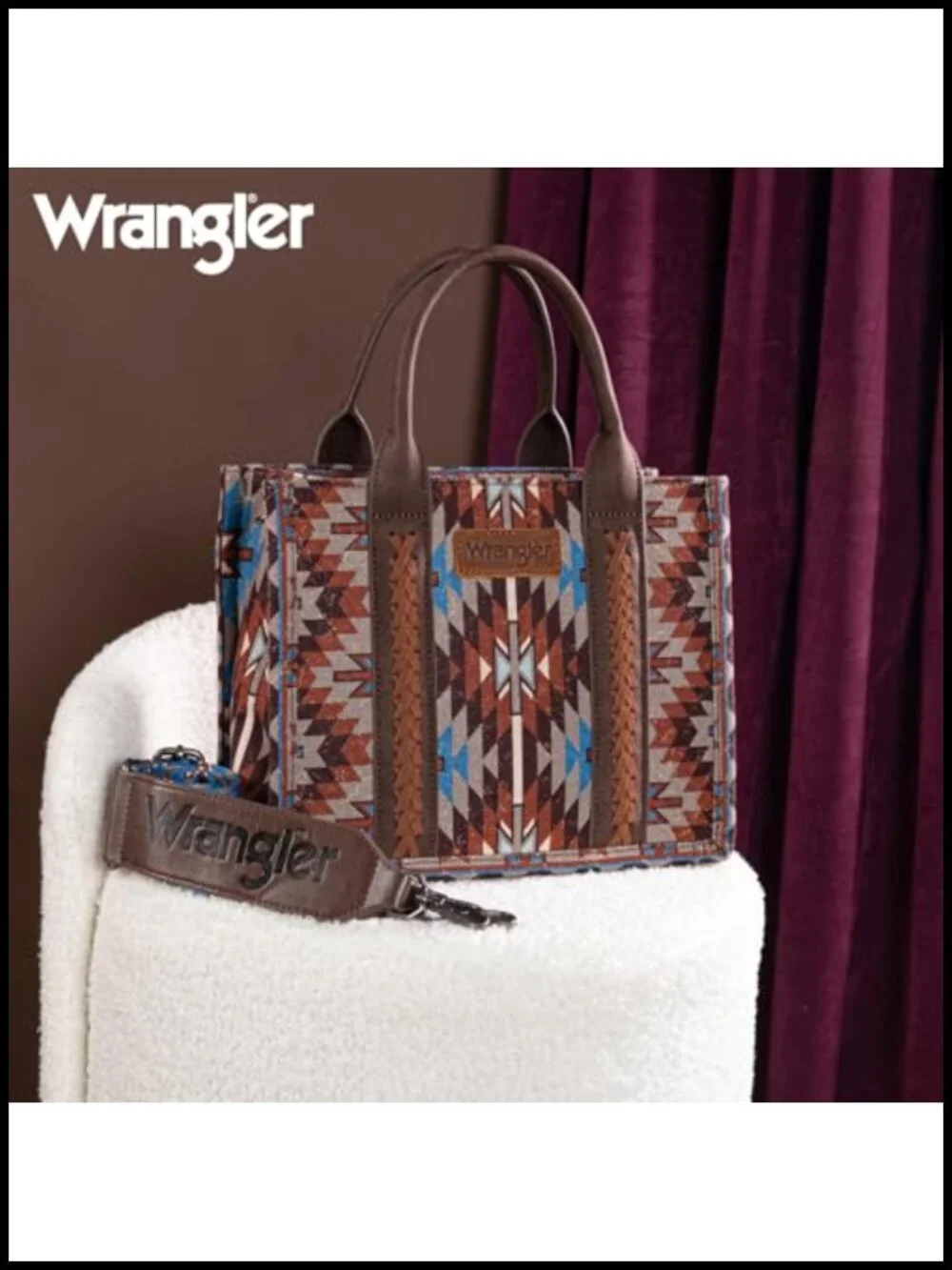 Western Aztec Tote Bag with Leather Handles and Guitar Strap